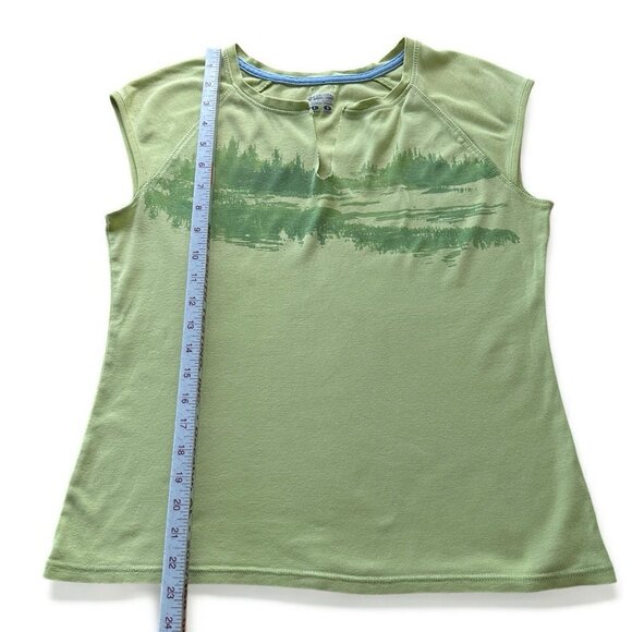 COLUMBIA Womens V Neck Cap Sleeve Graphic T Shirt Large Lime Green Cotton - Picture 7 of 10